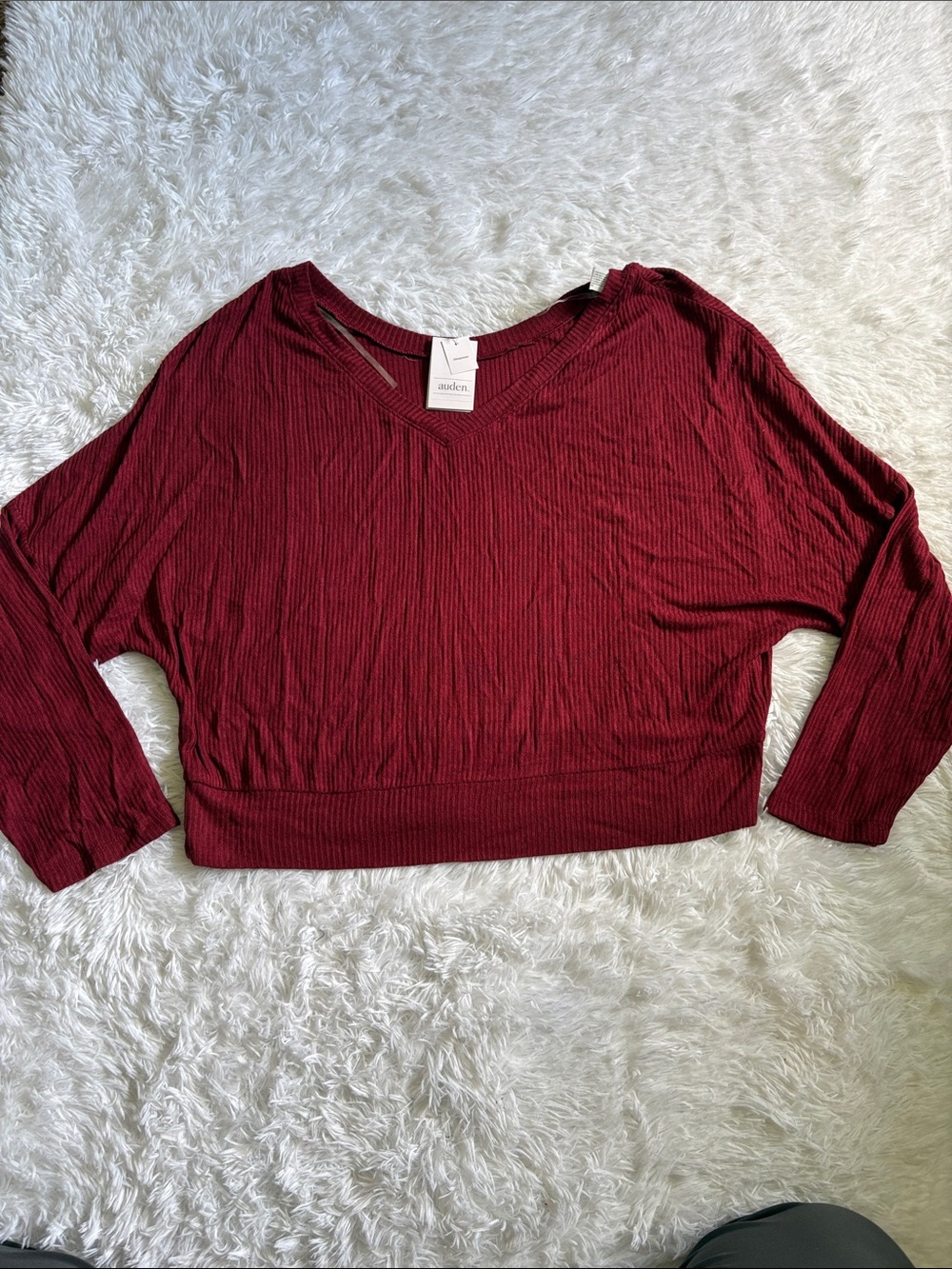 NWT Auden Deep Red Cozy Ribbed Sleepwear Top Size M Oversized